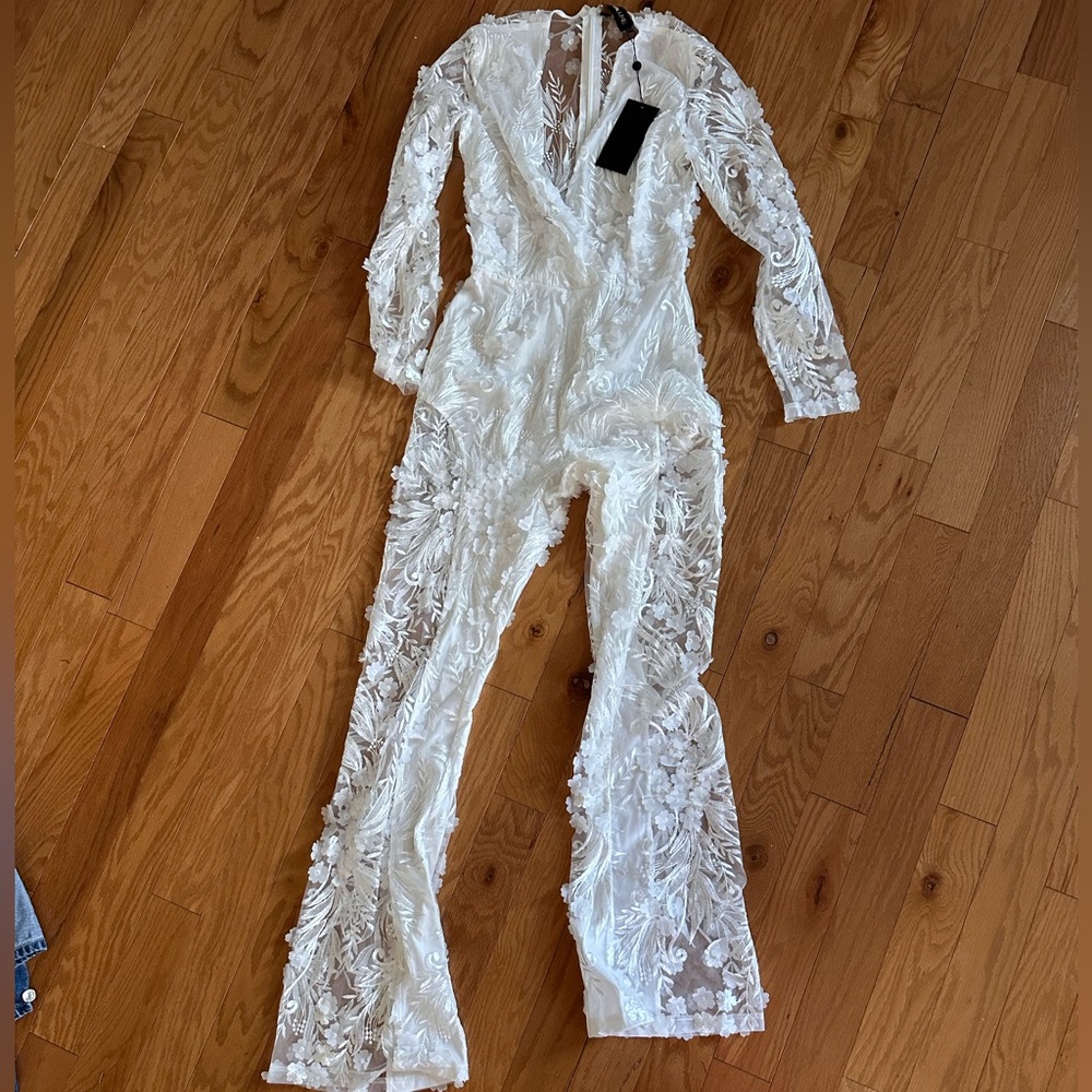 Fashion Nova Chantal White Sheer Lace Jumpsuit - Picture 7 of 7